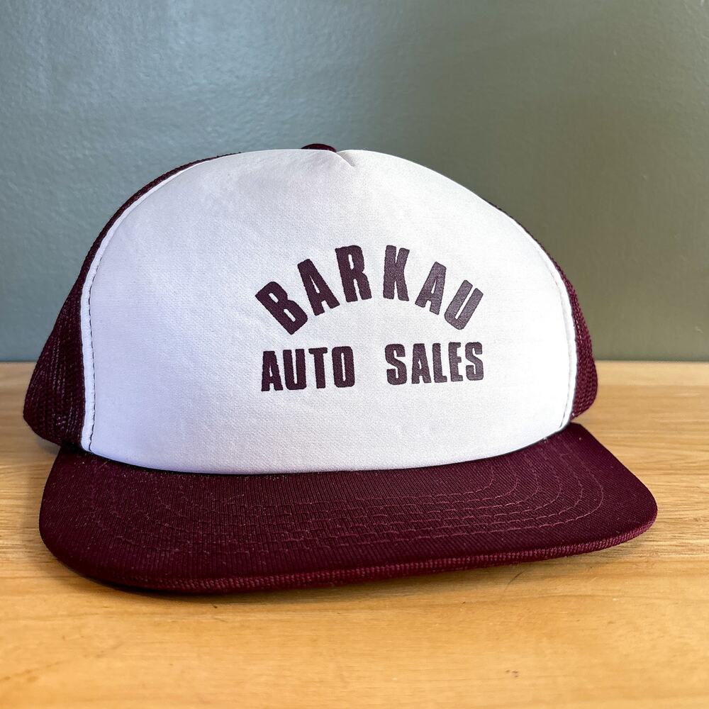 Vintage Barkau Auto Sales Maroon White JanSport Mesh Trucker Snapback Hat